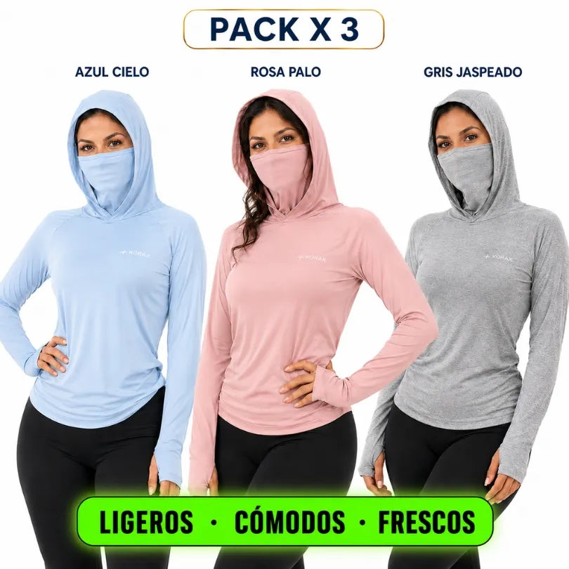 PACK X 3 BUZOS KORAX DAMA- LYCRA FRESCA ( AZUL - ROSA- GRIS)